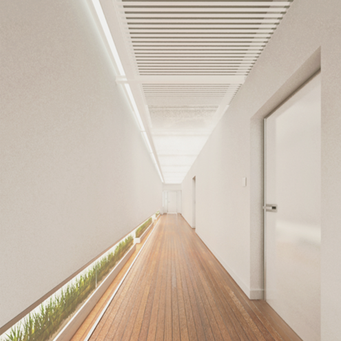 Projekt koncepcyjny korytarza w klinice medycyny estetycznej