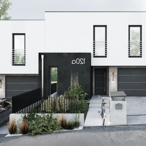 Projekt koncepcyjny elewacji zabudowy mieszkaniowej w Mikołowie.